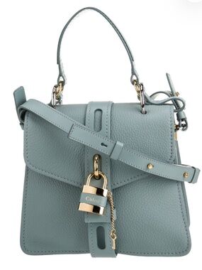 Chloe aby day small shoulder handbag light blue leather gold tone padlock & key